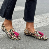Animal print loafer with fuchsia fringes