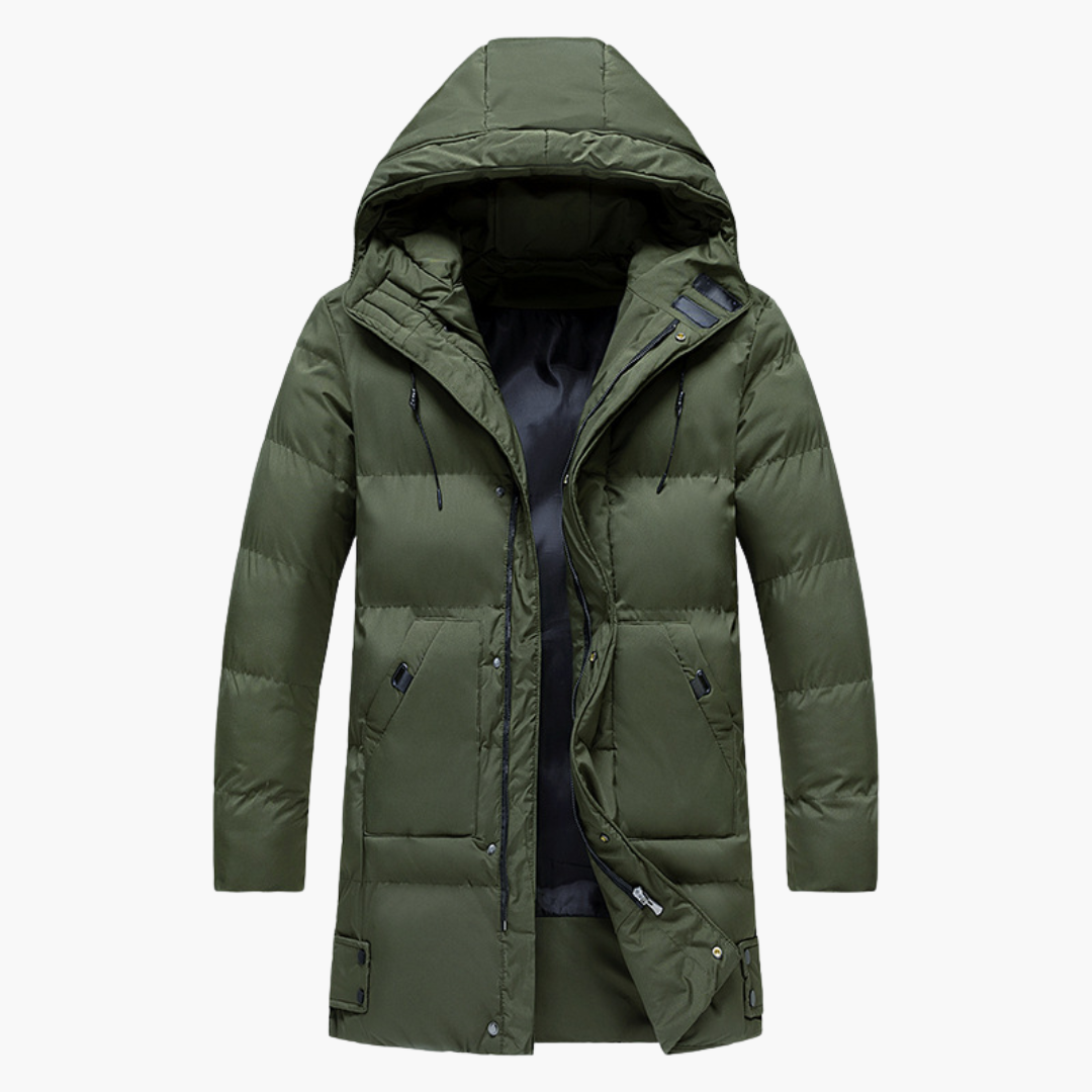 Men's Parka Jacket with Hood and Front Zipper