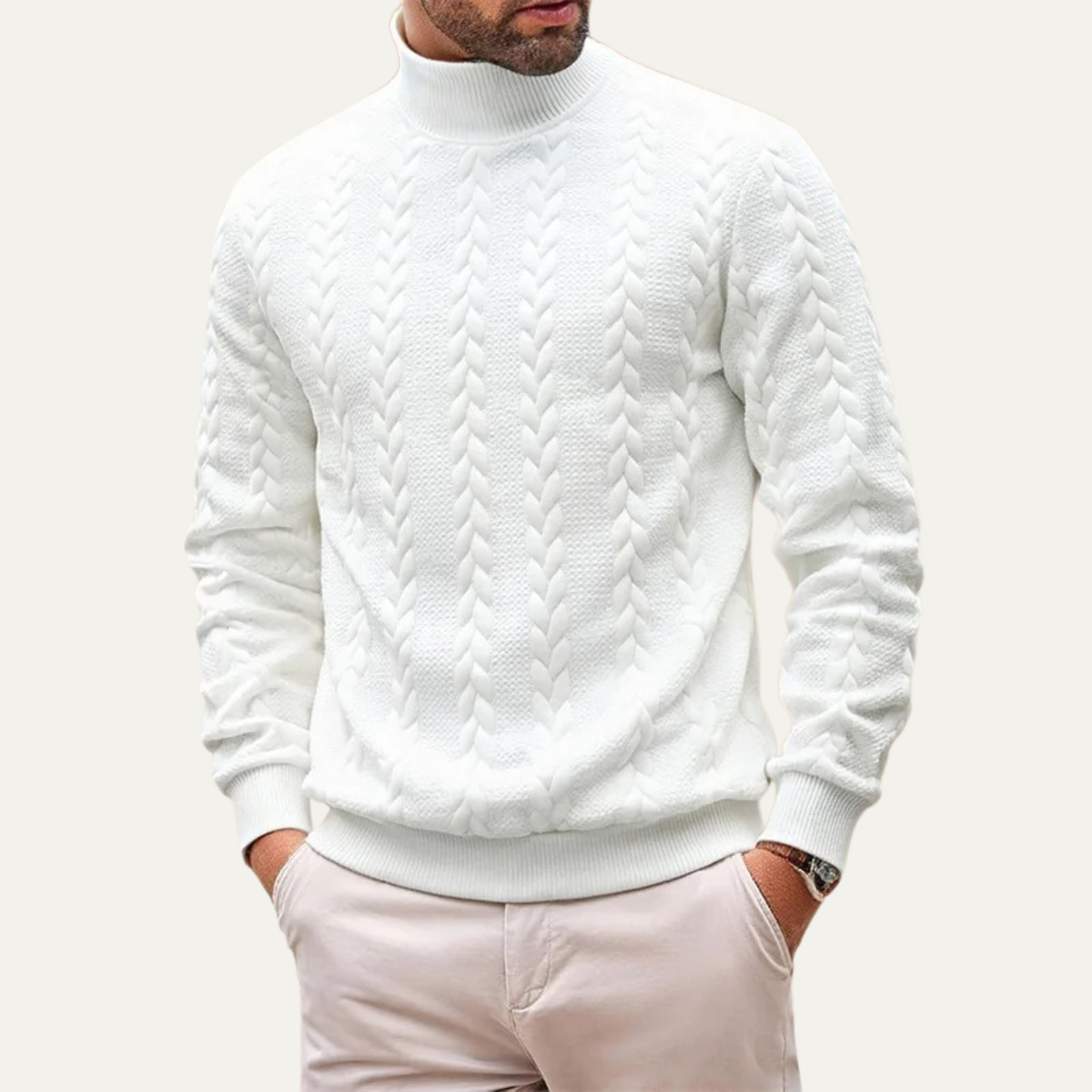 The Paestum Men’s Warm Ribbed Cable Knit Turtleneck Sweater