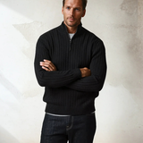 The Venezia Men's Ribbed Half Zip Sweater - Black