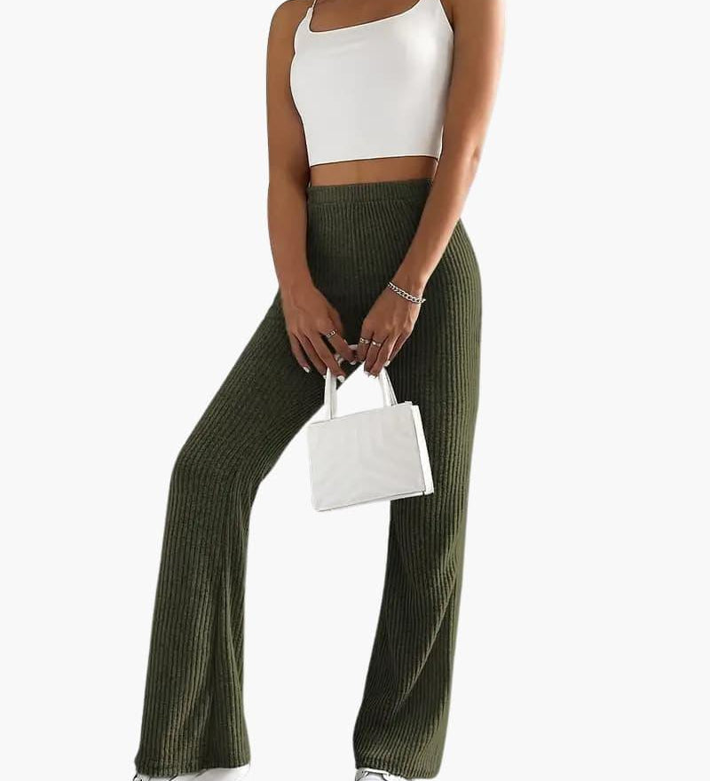 Wide High Waist Knit Pants for Women – Comfortable Lounge Fit