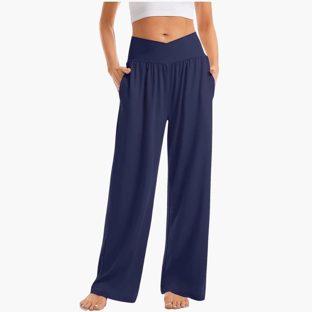 Women's Wide-Leg Trousers with Crossed Waistband and Side Pockets