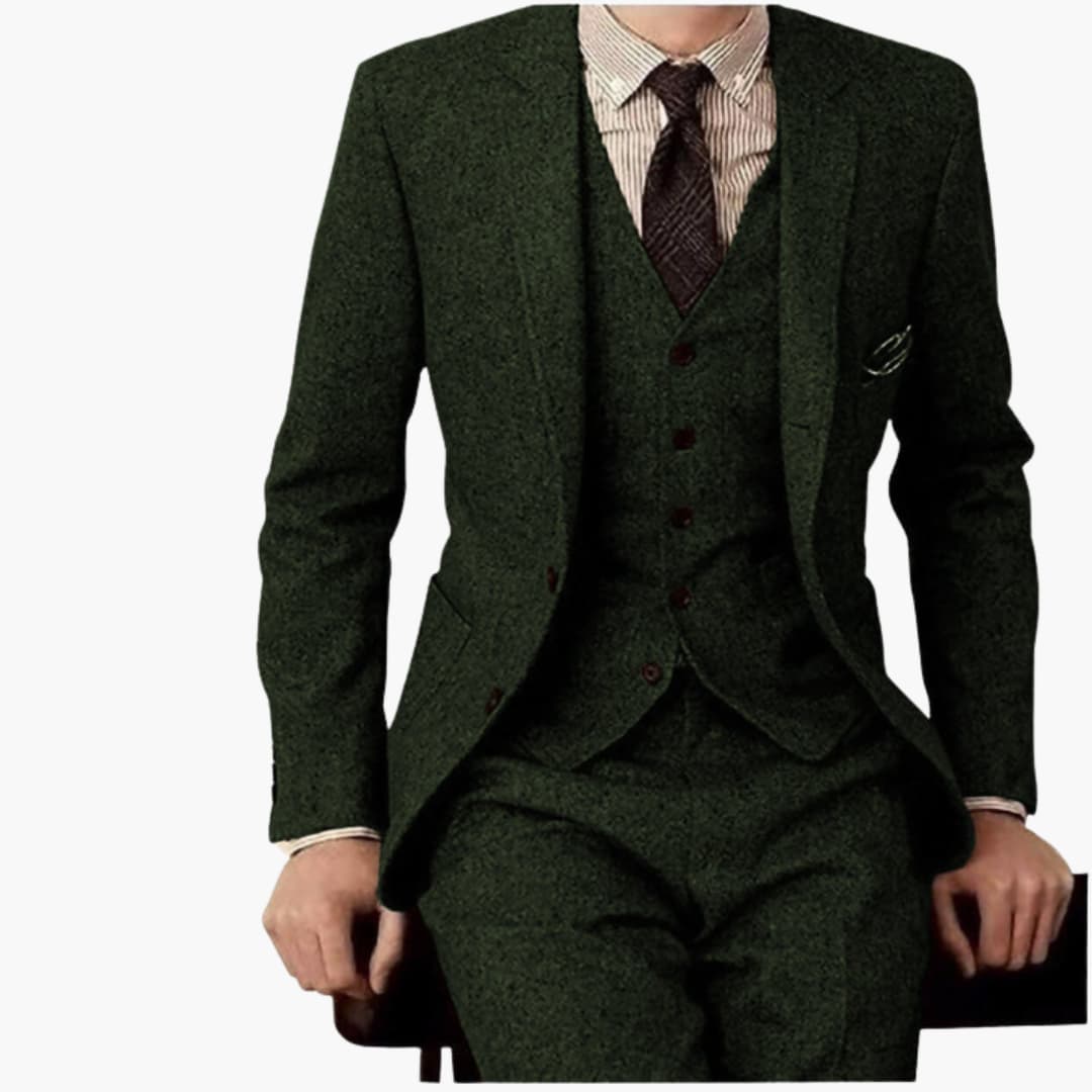Men's Three-Piece Suit with Slim Fit Pants and Notch Lapel