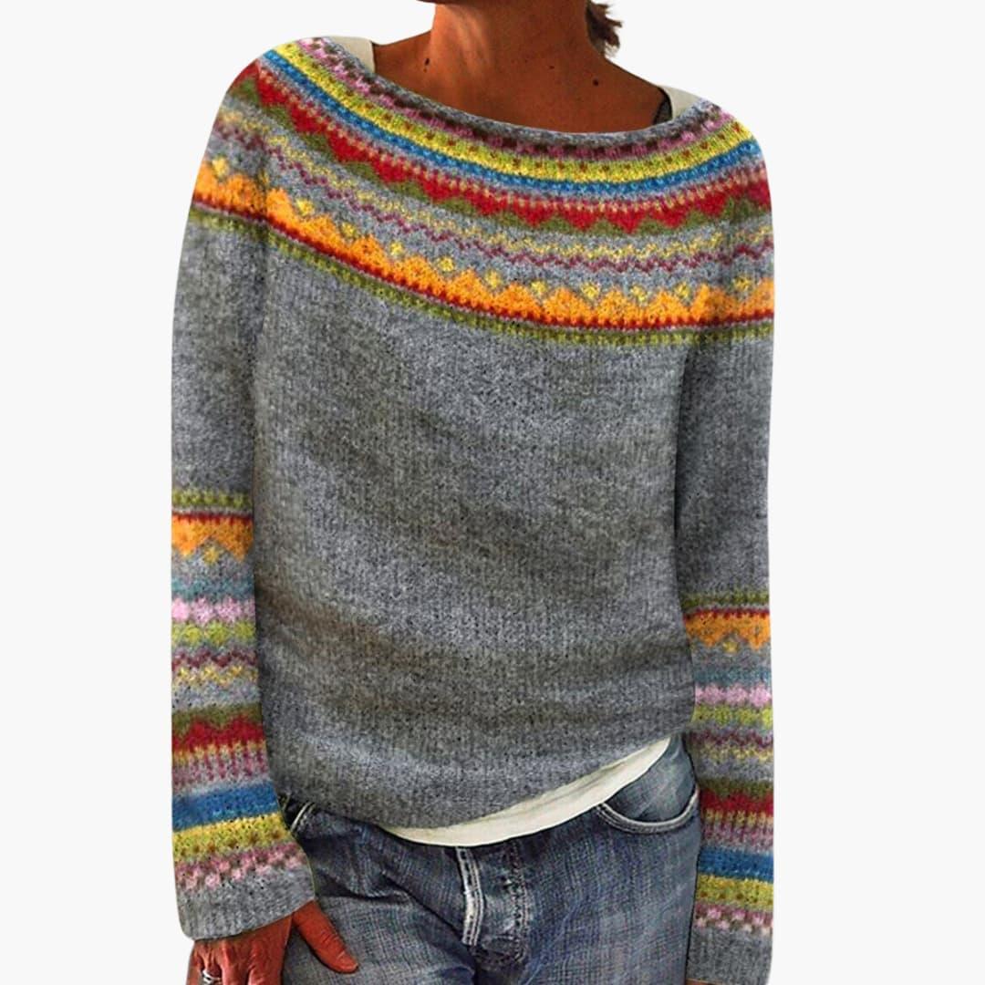 Women's Knit Sweater with Round Neck and Pattern Design