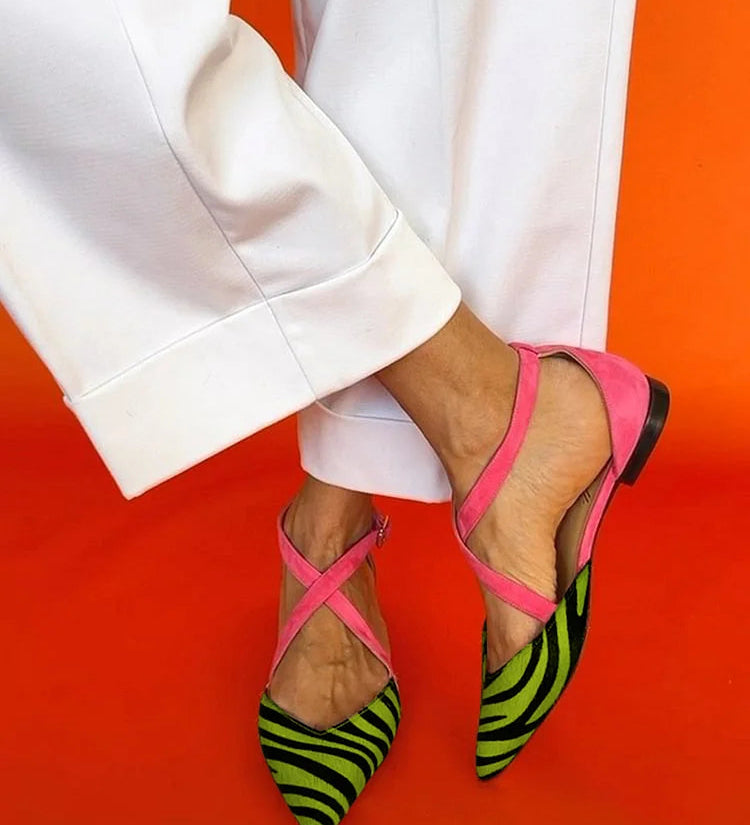 Zebra print cross-strap flats