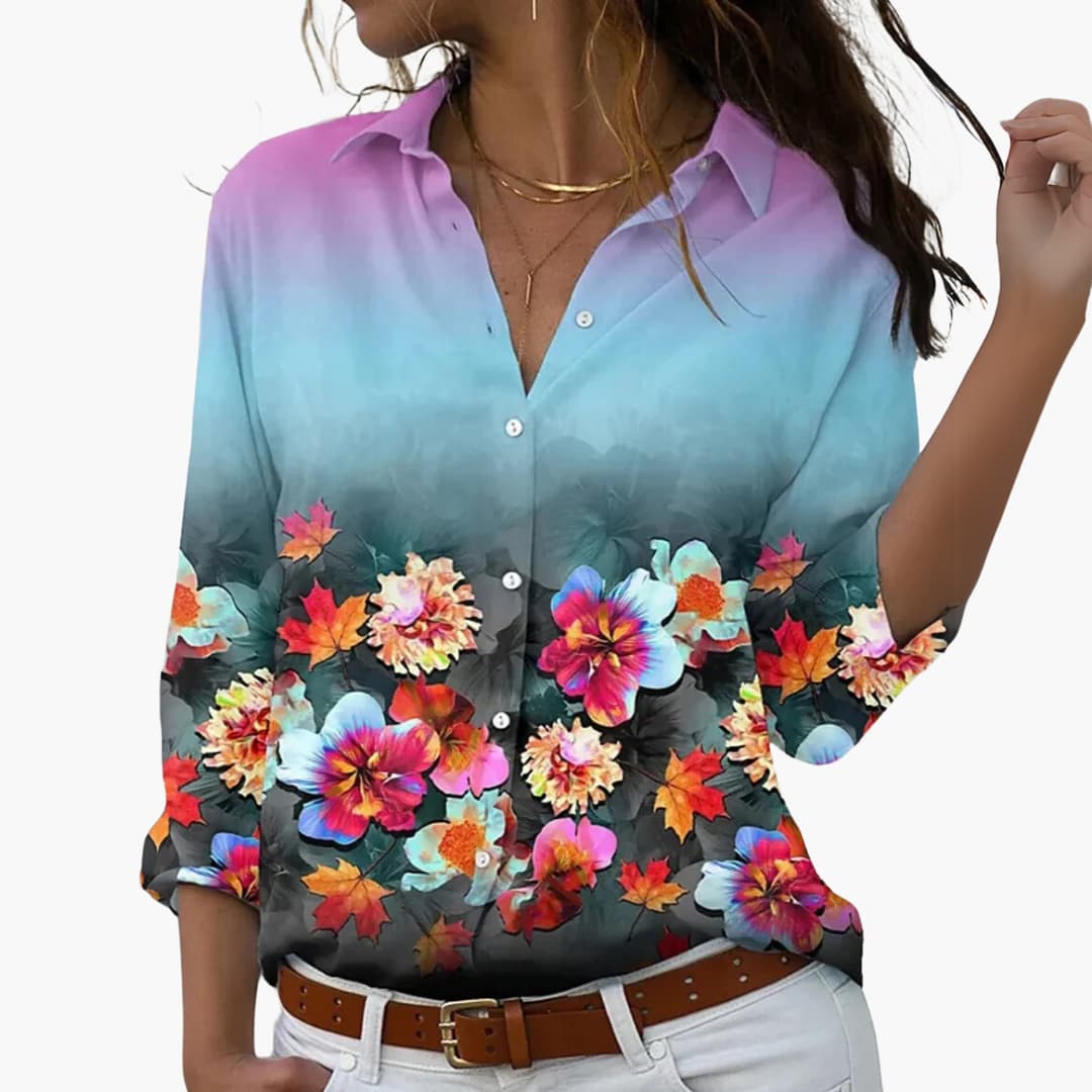 Flower Colorblock Blouse for Women - Stylish & Comfortable