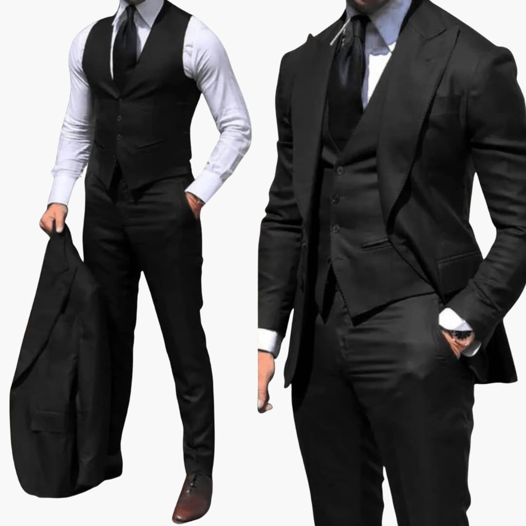 Men's three-piece suit with jacket, vest, and trousers for everyday use