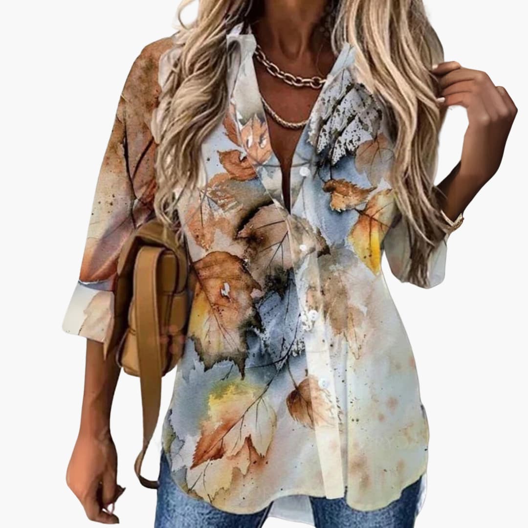 Blouse with Floral Pattern - Women's Casual Look with Contrast