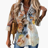 Blouse with Floral Pattern - Women's Casual Look with Contrast