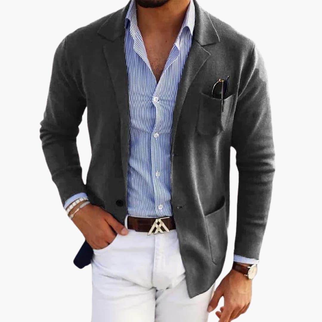 Men’s Knit Blazer with Lapel Collar and Closure