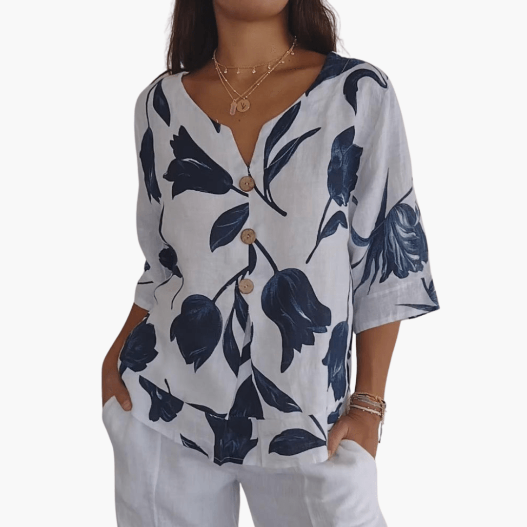 Women's Floral Print Blouse – Summer V-Neck Top