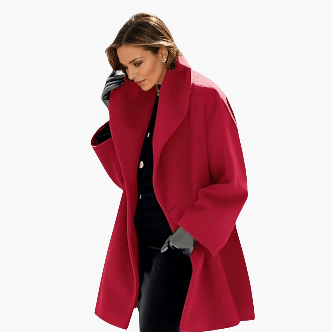 Women's Red Jacket with Wide Collar and Long Sleeves
