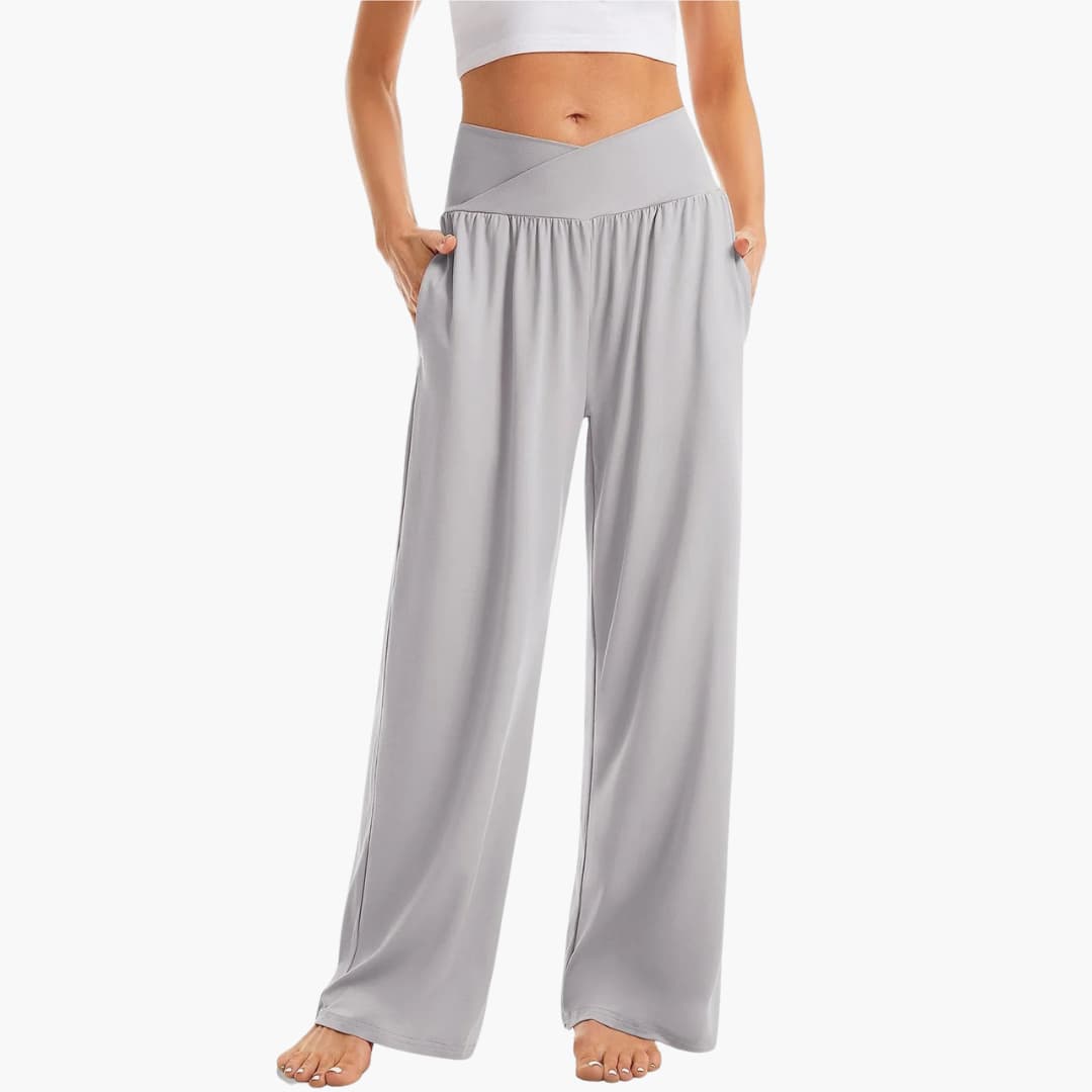 Women's Wide-Leg Trousers with Crossed Waistband and Side Pockets