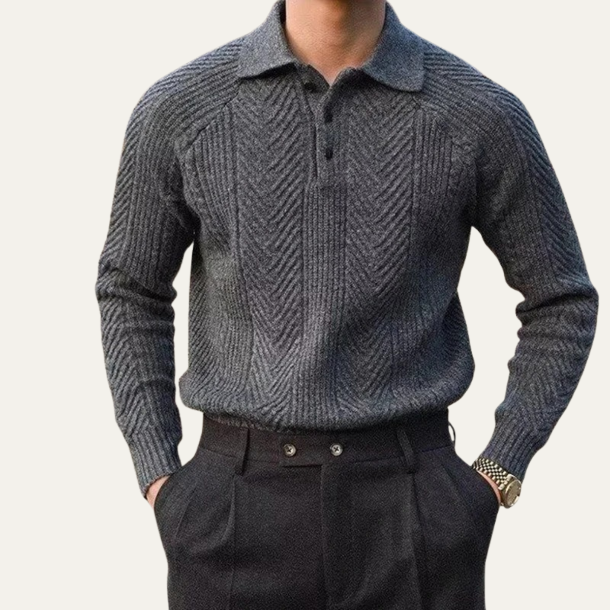 The Cortina Men's Textured Knitted Turn Down Collar Sweater