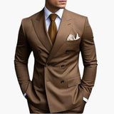 Two-Piece Men's Suit with Double-Breasted Jacket and Peak Lapel
