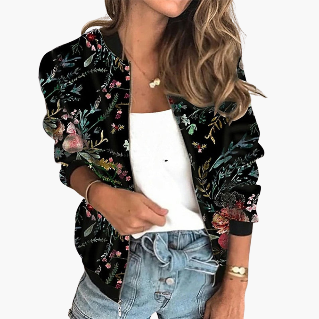 Bomber Jacket for Women - Lightweight & Stylish with Floral Pattern