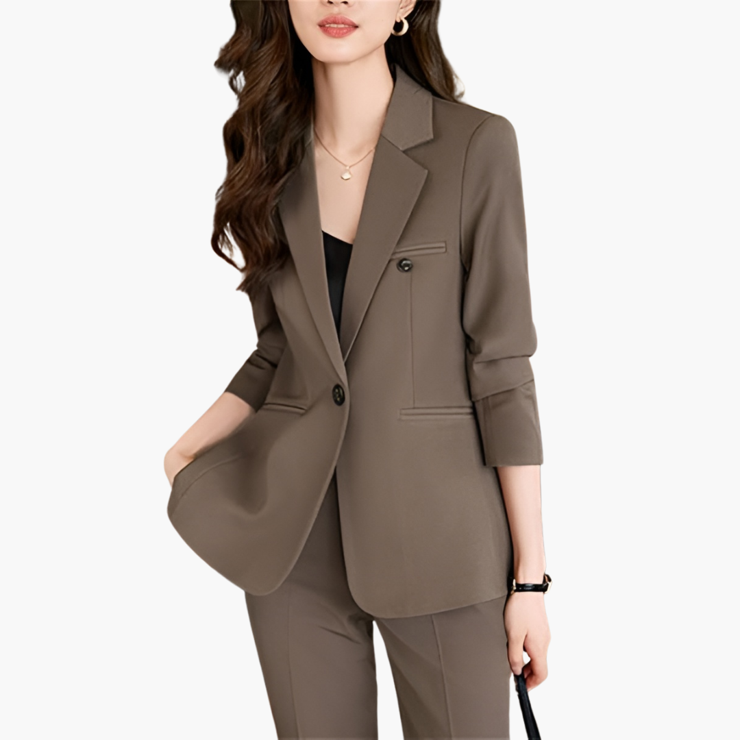 Blazer Set for Women with Lapel and Button Placket in Front