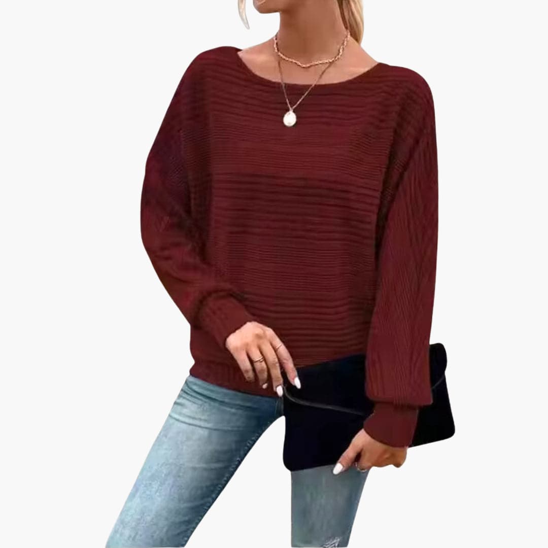 Women's Sweater with Boat Neck and Striped Surface