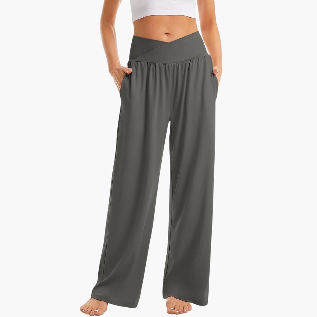 Women's Wide-Leg Trousers with Crossed Waistband and Side Pockets