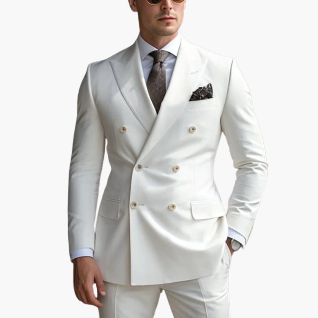 Two-Piece Men's Suit with Double-Breasted Jacket and Peak Lapel