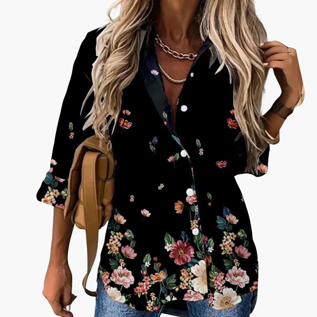 Blouse with Floral Pattern - Women's Casual Look with Contrast