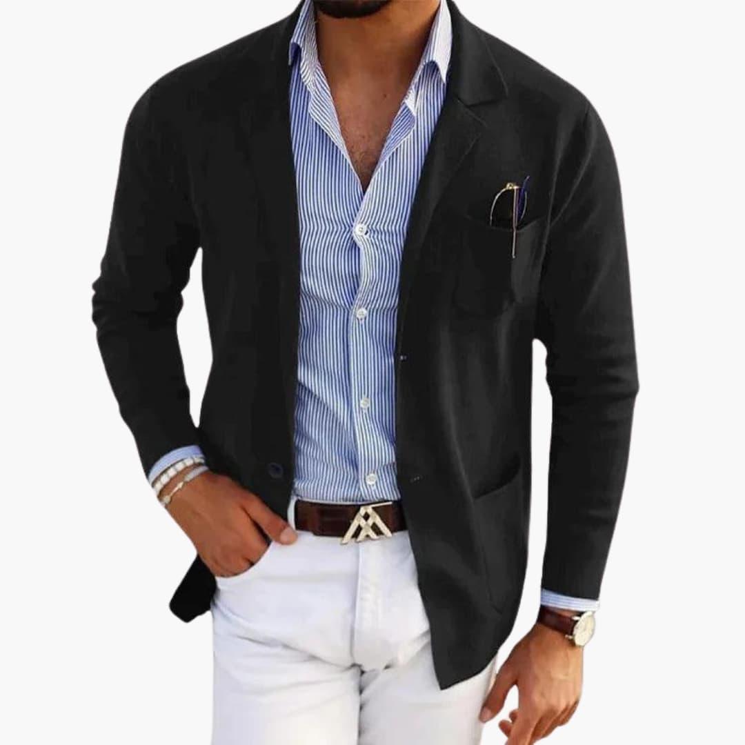 Men’s Knit Blazer with Lapel Collar and Closure