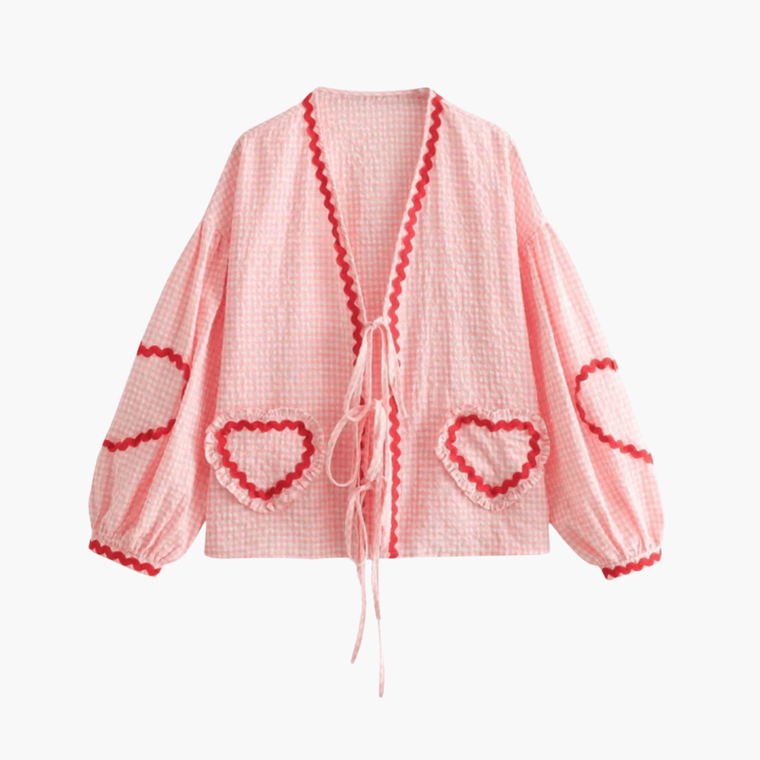 Women's Gingham Blouse with Heart Pockets – Summer Blouse