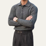 The Cortina Men's Textured Knitted Turn Down Collar Sweater