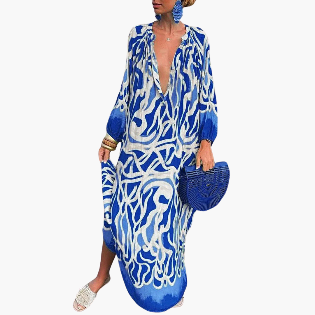 Boho Maxi Dress for Women – Green Floral Summer Dress