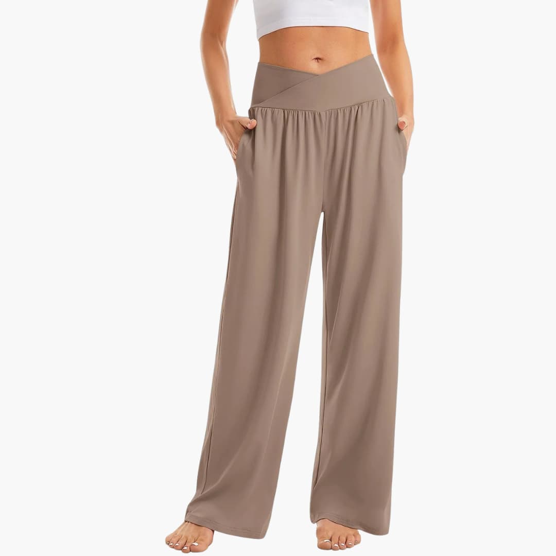 Women's Wide-Leg Trousers with Crossed Waistband and Side Pockets