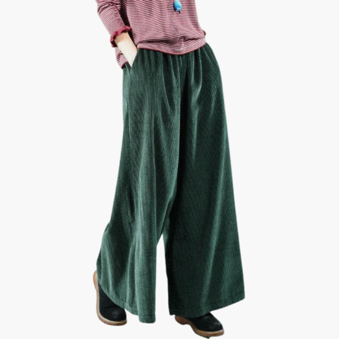 Women's Corduroy Trousers with Button Closure and Straight Leg