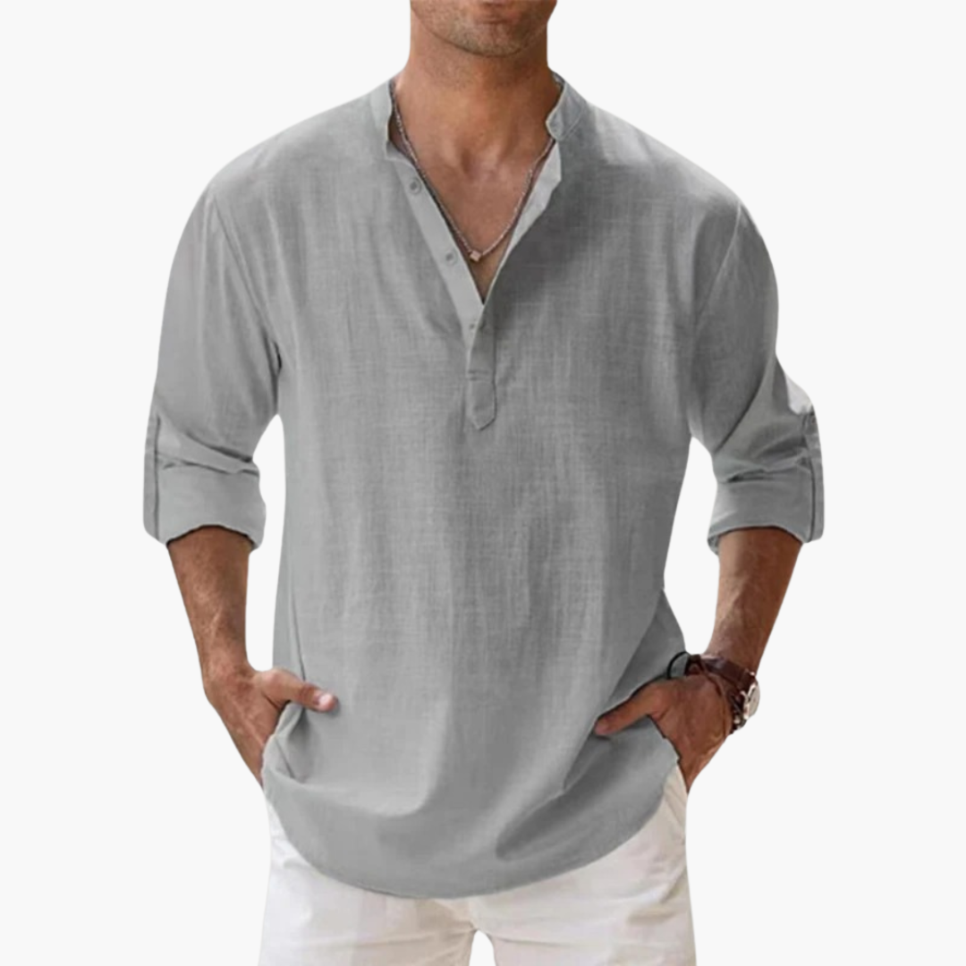 Casual Men's Linen Shirt – Long Sleeve, Henley Style