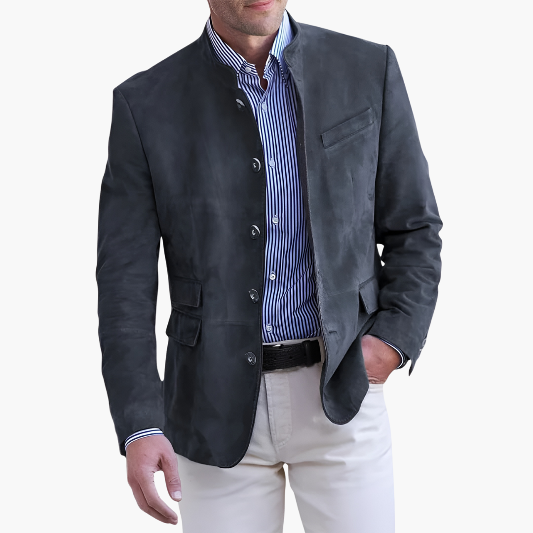 Men's Jacket with Button Closure and Textured Surface