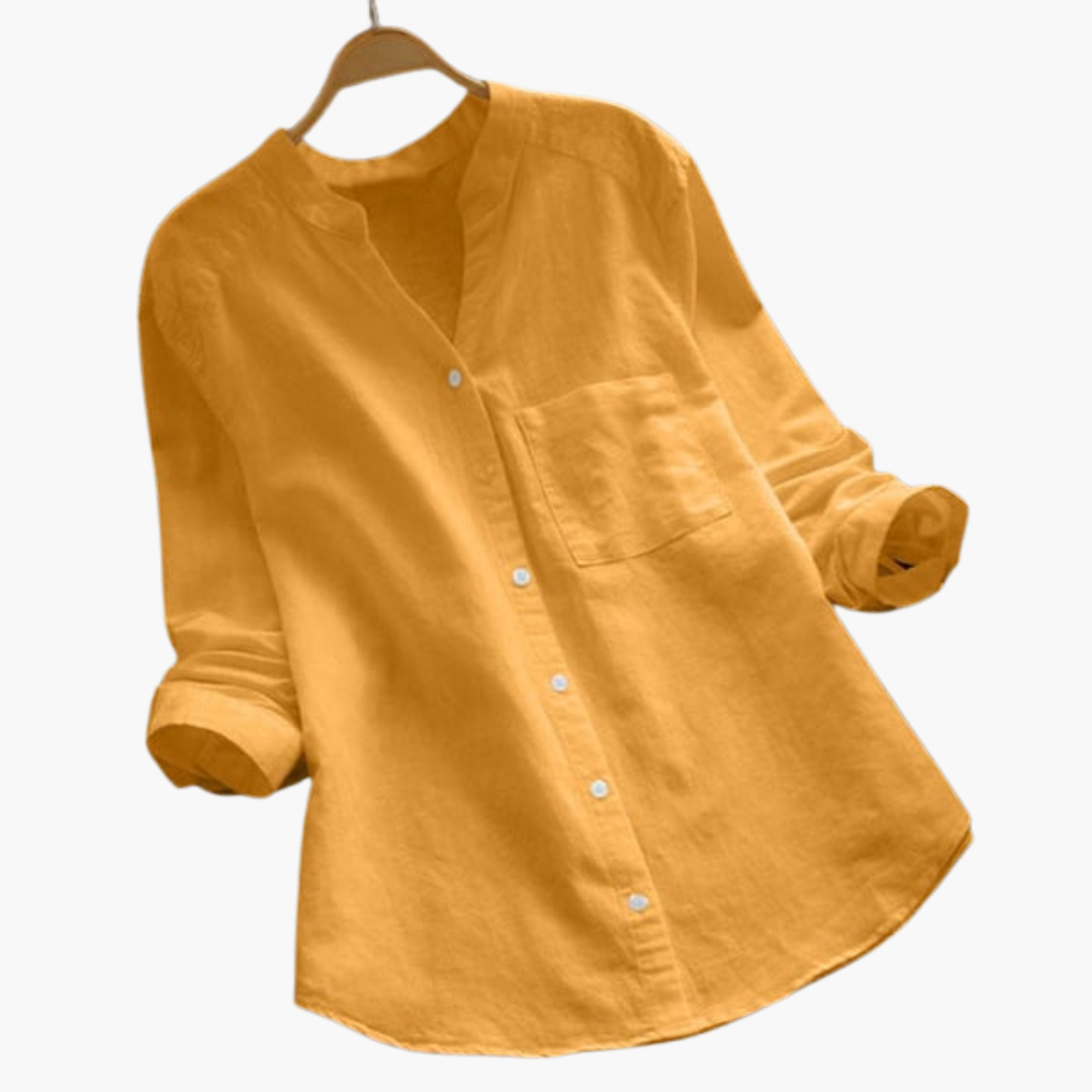Loose-Fitting Blouse for Women - Long Sleeve, Stand-Up Collar & Casual