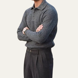 The Cortina Men's Textured Knitted Turn Down Collar Sweater