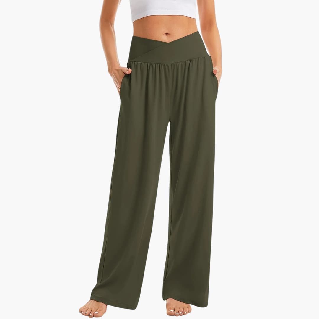 Women's Wide-Leg Trousers with Crossed Waistband and Side Pockets