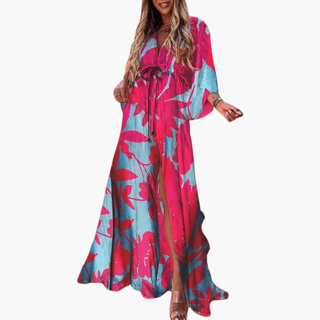 Colorful Summer Dress - Women's Maxi Dress with Floral Print