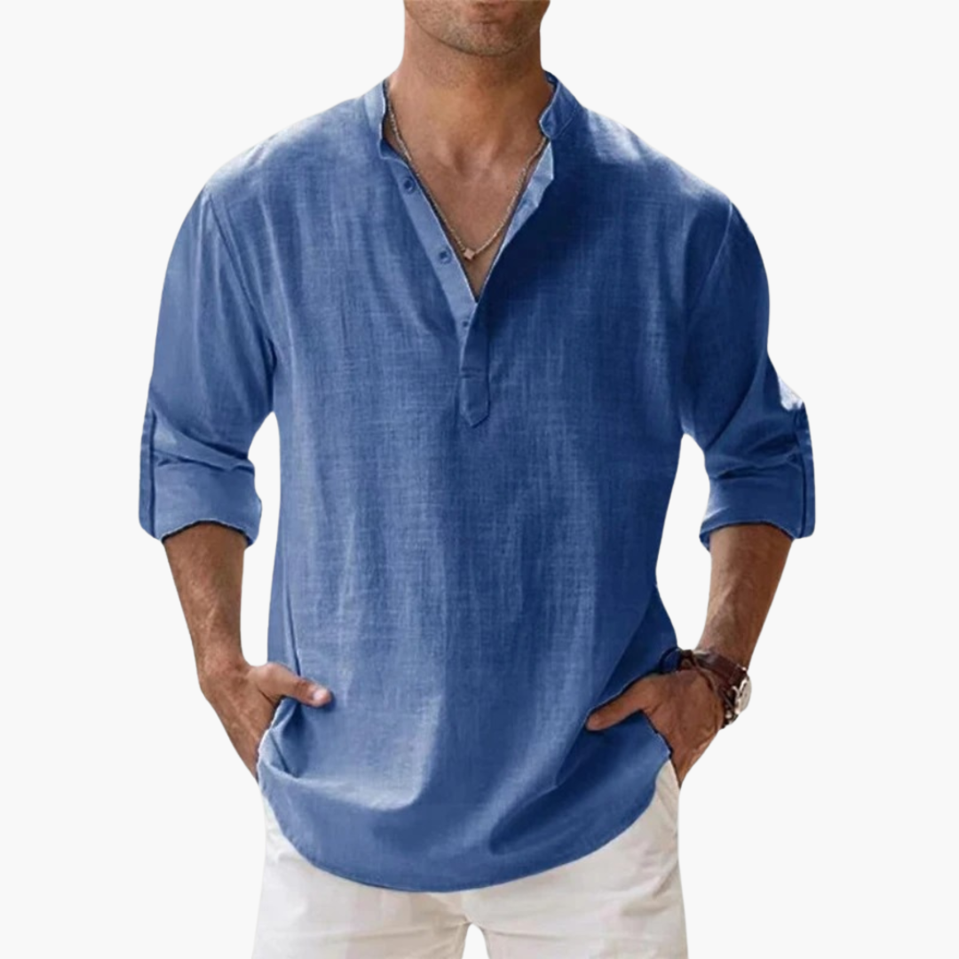 Casual Men's Linen Shirt – Long Sleeve, Henley Style