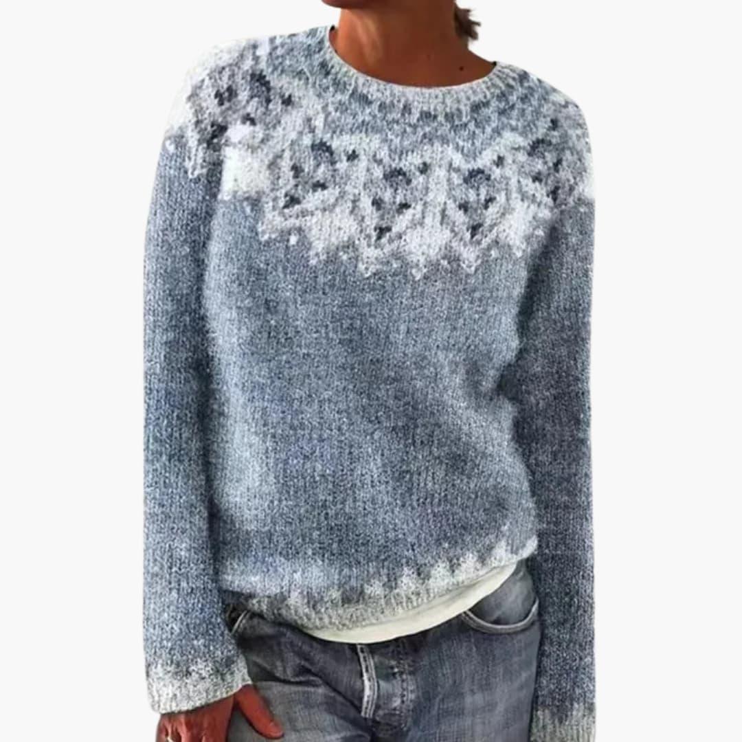 Women's Knit Sweater with Round Neck and Pattern Design