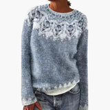Women's Knit Sweater with Round Neck and Pattern Design