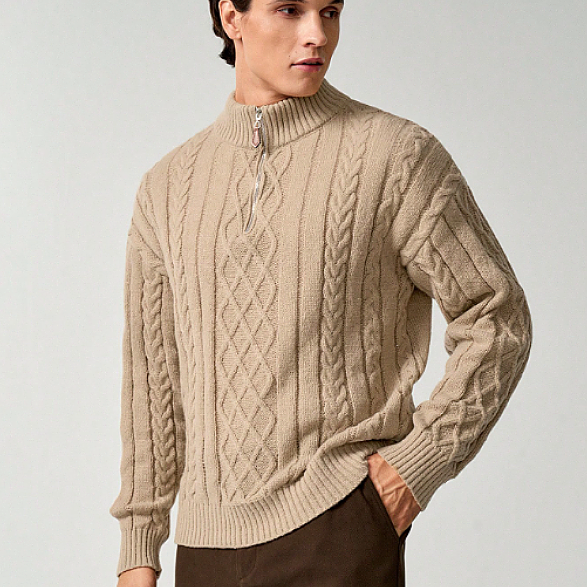 The Silverlark Men's Warm Chunky Knit Cable Knit Half Zip Sweater