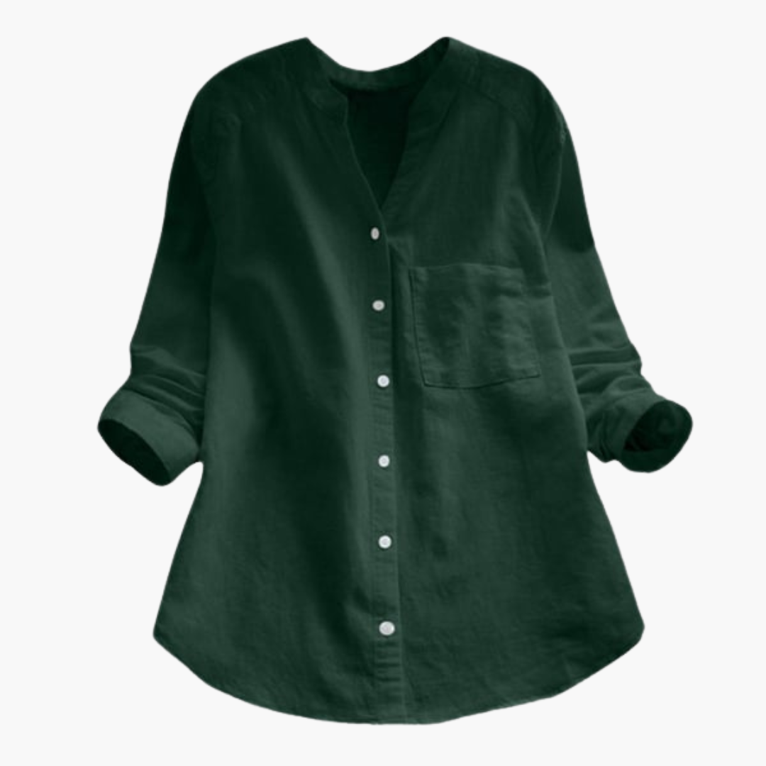 Loose-Fitting Blouse for Women - Long Sleeve, Stand-Up Collar & Casual