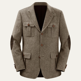 The Cagliari Men’s Elegant Tweed Blazer Jacket with Elbow Patches