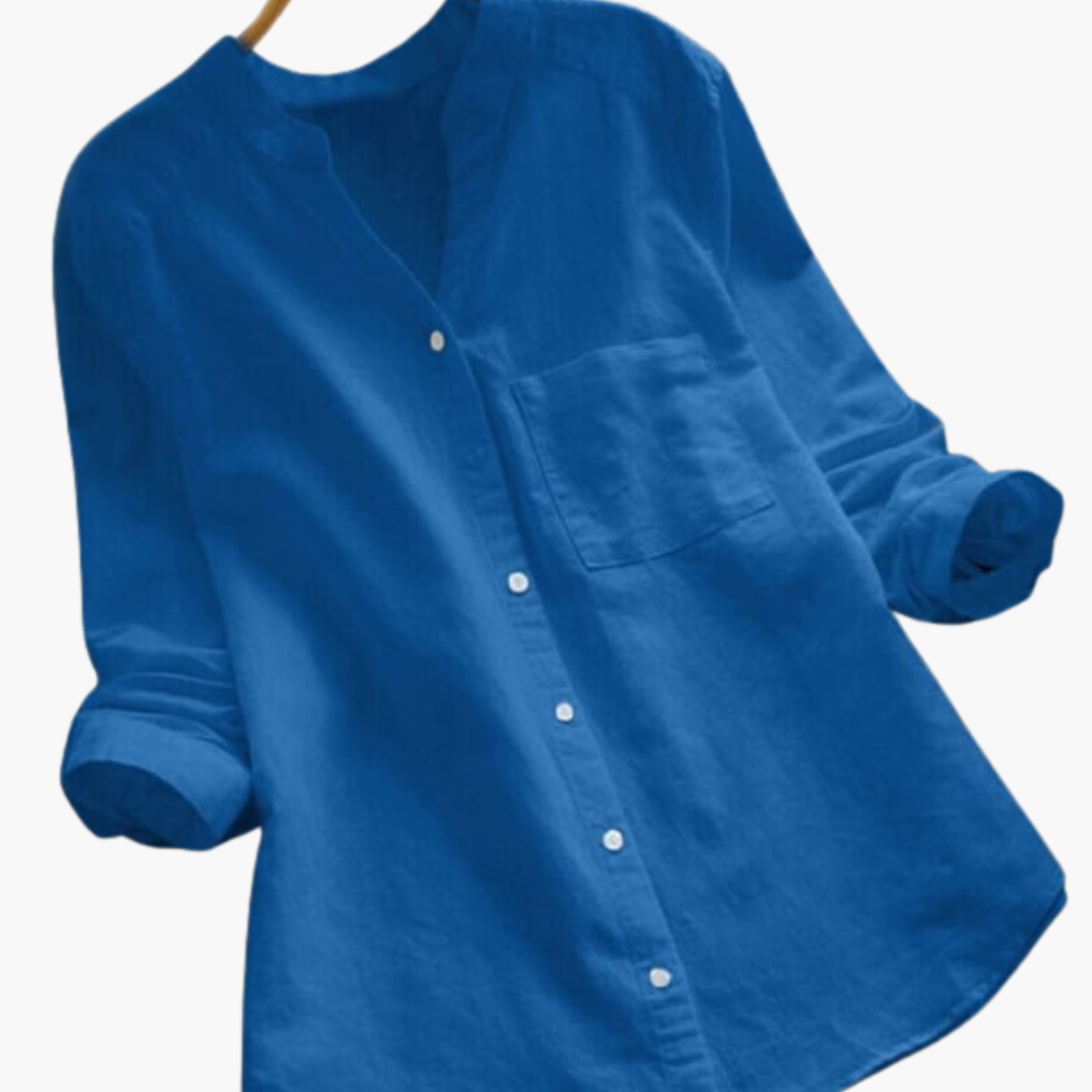 Loose-Fitting Blouse for Women - Long Sleeve, Stand-Up Collar & Casual