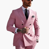 Two-Piece Men's Suit with Double-Breasted Jacket and Peak Lapel