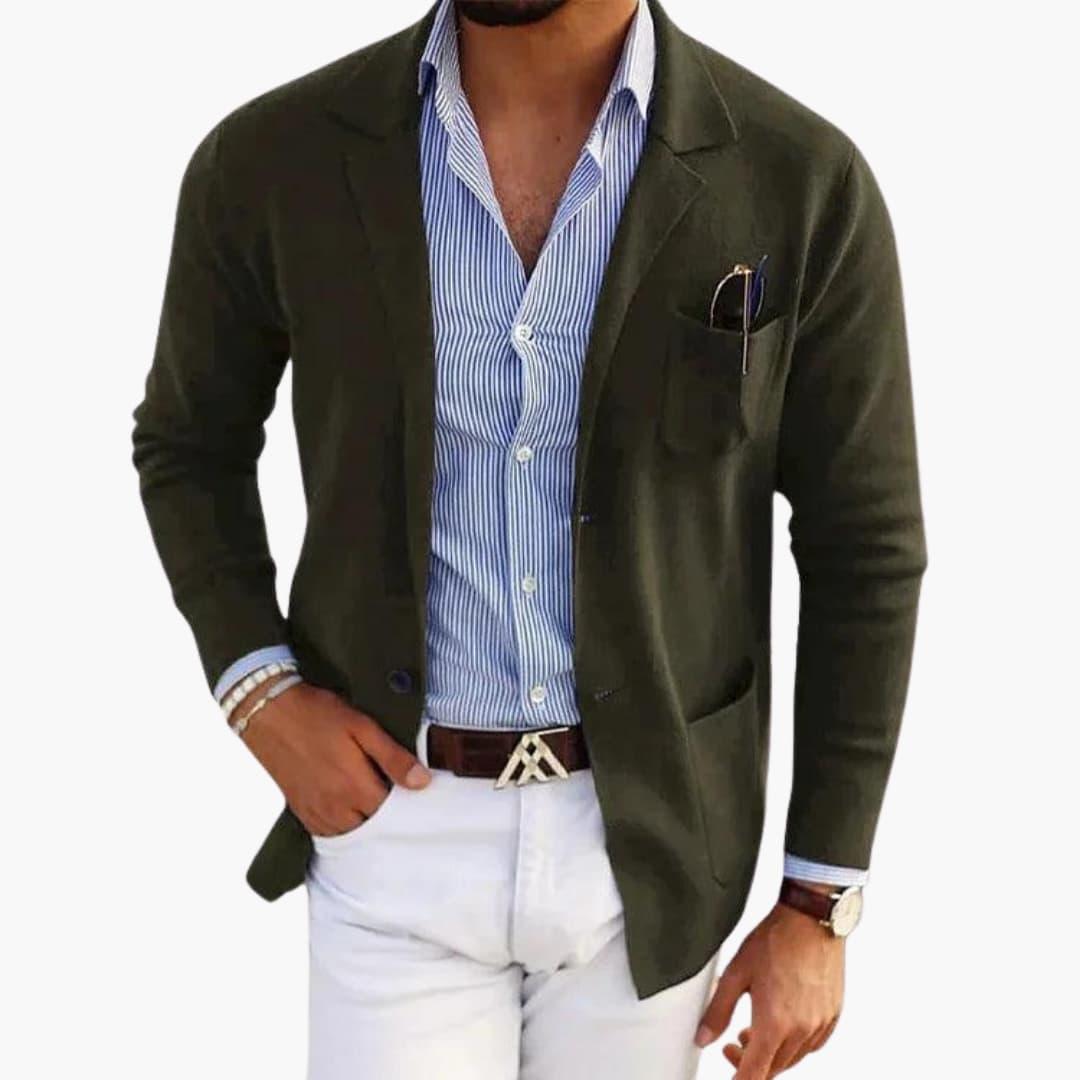 Men’s Knit Blazer with Lapel Collar and Closure