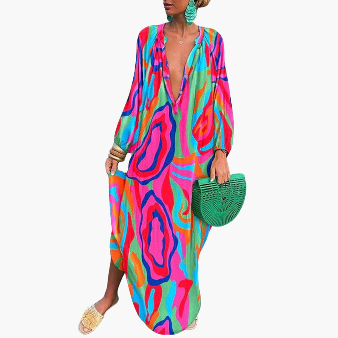 Boho Maxi Dress for Women – Green Floral Summer Dress