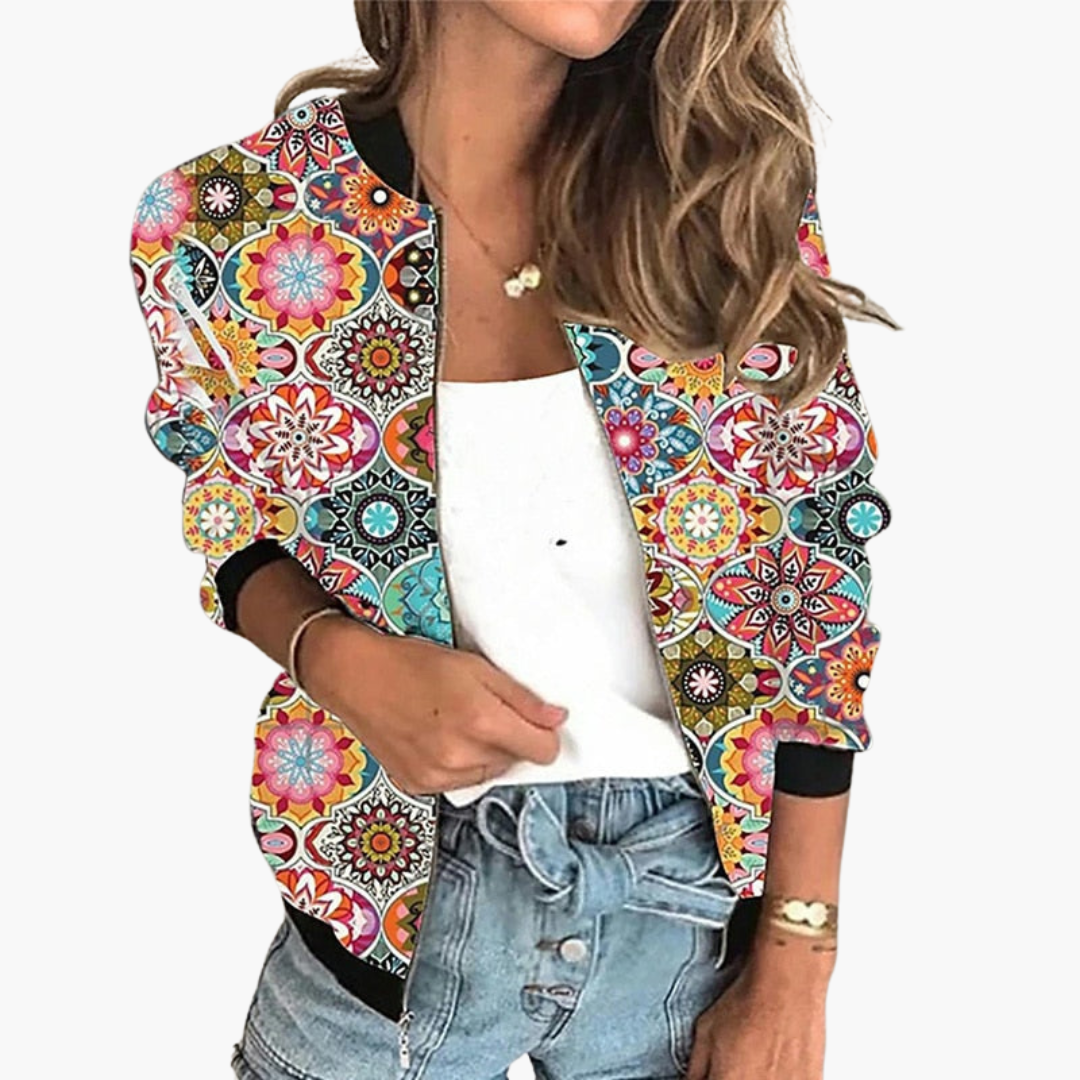 Bomber Jacket for Women - Lightweight & Stylish with Floral Pattern
