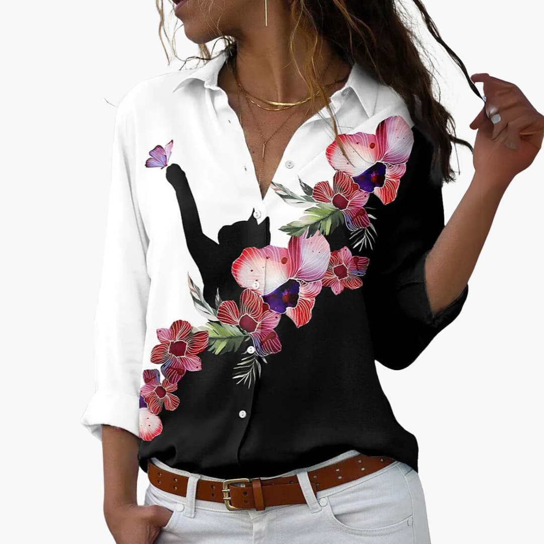 Flower Colorblock Blouse for Women - Stylish & Comfortable