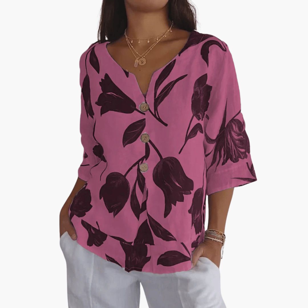 Women's Floral Print Blouse – Summer V-Neck Top